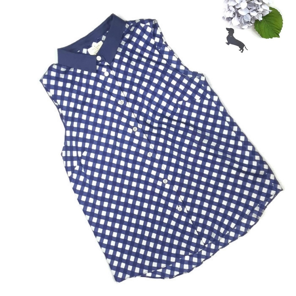 Kate Spade blue checkered sleeveless button-up